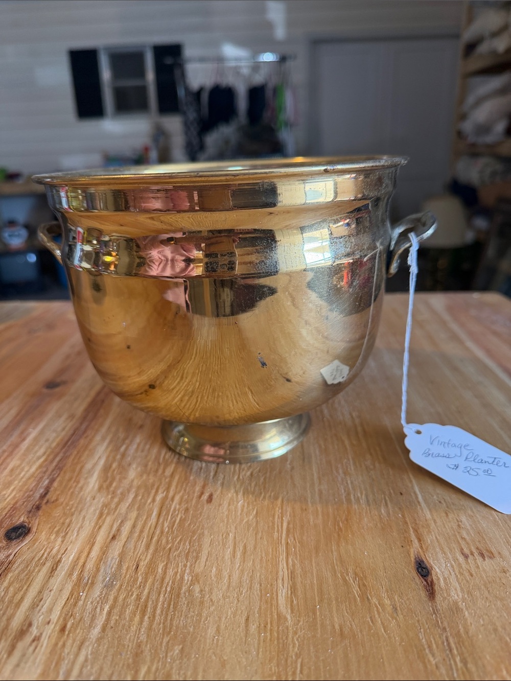 Vintage Brass Planter Bowl with Handles - Gold Finish